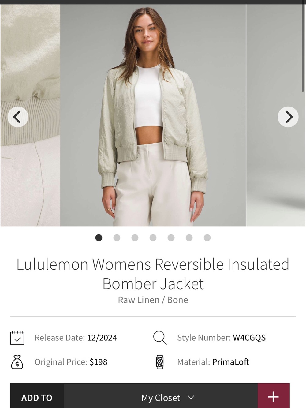 lululemon athletica Bomber Jacket in Raw Linen and Bone